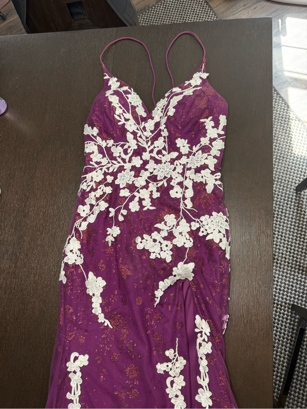 Elegant Purple Lace Spaghetti Strap Dress